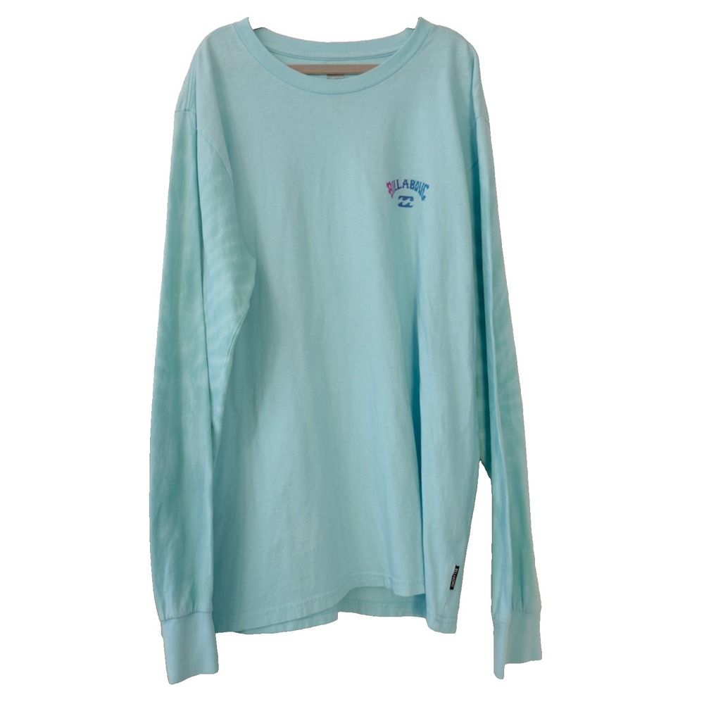 Billabong Aqua Blue Long Sleeve Graphic Tee Sz Medium Surf Y2K Skater Australia